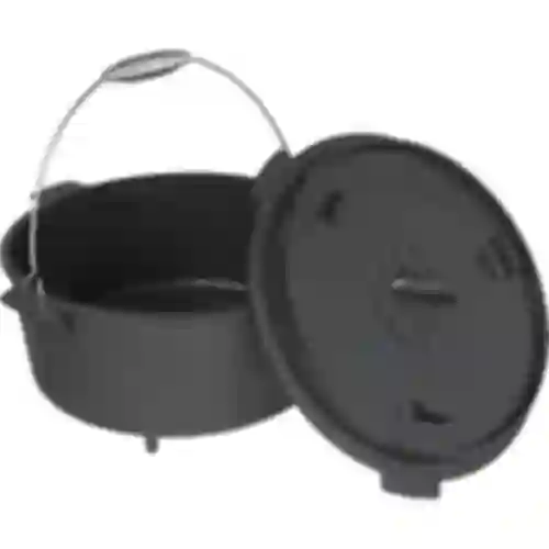 Cast iron suspended cauldron with frying pan