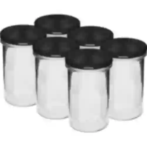 Straight jar 545 ml (fi 82) with black lid, 6 pcs