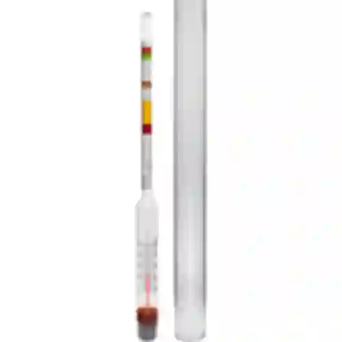Vinometer (sugar meter) with thermometer in a plastic test tube